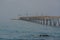 View of Richfield Pier out to Rincon Island on the Pacific Ocean. In Mussel Shoals, Ventura County, California