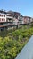 View of rickety old painted houses along the river Agout in the town of Castres south west France