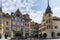 View of the Ring Square and the Vennerbrunnen Fountain in the historic old town of Biel