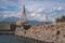 View of Rio-Antirrio cable-stayed suspension bridge through Gulf of Corinth, Charilaos Trikoupis Bridge, between Rio and Antirrio