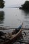 View of the river and boats and the activities of residents near the Siti Nurbaya Padang bridge, West Sumatra, Indonesia,