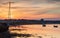 View on River Coquet at Amble on the coast of Northumberland at sunset.