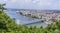 A view of the River Danube in Budapest from the Gellert Hill above the Elizabeth Bridge