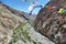 View of river and deep valley from Techa gompa along the Markha valley trek. Ladakh, India