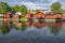 View of the river embankment of the city of Porvoo, summer day. Finland