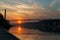 View of River Ganga and Ram Jhula bridge at sunset