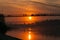 View of River Ganga and Ram Jhula bridge at sunset