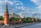 View of the river Moscow Kremlevskaya Embankment and towers of t