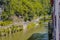 View of the river Nive as it passes through the village Saint Jean Pied de Port. Aquitaine France