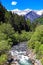 View of the river Passer flowing picturesquely through the Passeier Valley in the South Tyrolean Alps, Italy