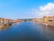 View of the river and river embankment in the city of Bosa. province of Oristano, Sardinia, Italy.