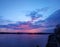 View of the river and the sunset. Dnieper River, Ukraine