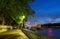 View of the River Thames in Westminster, London, UK looking towards Lambeth Bridge and Vauxhall