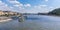 A view of river traffic on the River Danube in Budapest looking towards the Chain bridge