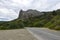 View of the road in the gorge of the Echki-Daga mountain. Picturesque view of the Crimean mountains. Fox Bay. Crimea.