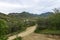 View of the road in the gorge of the Echki-Daga mountain. Picturesque view of the Crimean mountains. Fox Bay. Crimea.