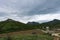 View of the road in the gorge of the Echki-Daga mountain. Picturesque view of the Crimean mountains. Fox Bay. Crimea.