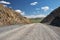 View on road, mountains and sky with clouds from the Obotyn-Dab