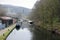 View of the rochdale canal outside hebden bridge with the town