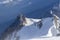 View of the rock of Aiguille du Midi from top Mont-Blanc mountain, France, by beautiful weather