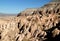 View of the rocks of the Rose Valley between the towns of Goreme and Cavusin in Cappadocia, Turkey