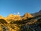 View of rocky alpine landscape bellow Triglav at sunrise in Julian alps