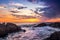 View of a rocky Cape Town city coastline at sunset, Cape Town