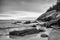 View of the rocky cliff shore line at Acadia National Park. New