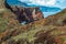 View of rocky cliffs clear water of Atlantic Ocean at Ponta de Sao Lourenco, the island of Madeira, Portugal