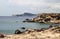 View at the rocky coastline at Kallithea Therms, Kallithea Spring on Rhodes island, Greece