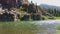 View rocky hill next to truckee river in summer near the nevada boarder