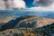 View of the rocky, rugged White Mountains from the summit of Mount Washington, New Hampshire.