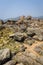 View of the rocky shore of the Indian ocean