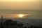 View of a rolling mountain landscape with trees and fog at sunset, named Mount Nebo in Jordan, where the Bible followed, God showe