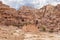 View from the Roman part to remains of the palace of the pharaohs daughter the Qasr al-Bint in the Nabatean Kingdom of Petra in