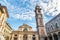 View of Romanesque Basilica of San Vittore church and Bell tower of Bernascone in Varese.