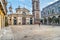 View of Romanesque Basilica of San Vittore church in San Lorenzo square of Varese.