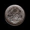 View of a Romanian five Bani coin isolated on a black background