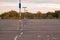 View of the roof of the multi-storey car park. Parking without cars in autumn