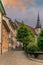 View of the roofs and medieval streets of Lausanne in Switzerland