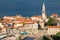 View of the rooftops and the bay of Budva in Montenegro