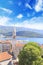 View of the rooftops and the bay of Budva in Montenegro in the summer sunny day