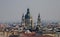 View of the rooftops of the historic Old Town of St. Stephen Budapest Hungary from a height