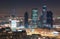 View from the rooftops in the winter on skyscrapers night city