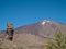 view on Roque Cinchado and colorful volcano pico del teide highest spanish mountain from famous rock formation Roques de Garcia w