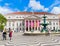 View of Rossio Square with fountain and Dona Maria National Theater, Lisbon. Portugal