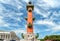 View of Rostral Column on the Spit of Vasilievsky Island in Saint Petersburg.