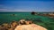 View Round Rock Stony Beach Azure Sea Skyline