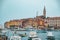 view of Rovinj harbour at rainy weather