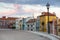 View of a row of colorful houses near the National Pantheon in Lisbon